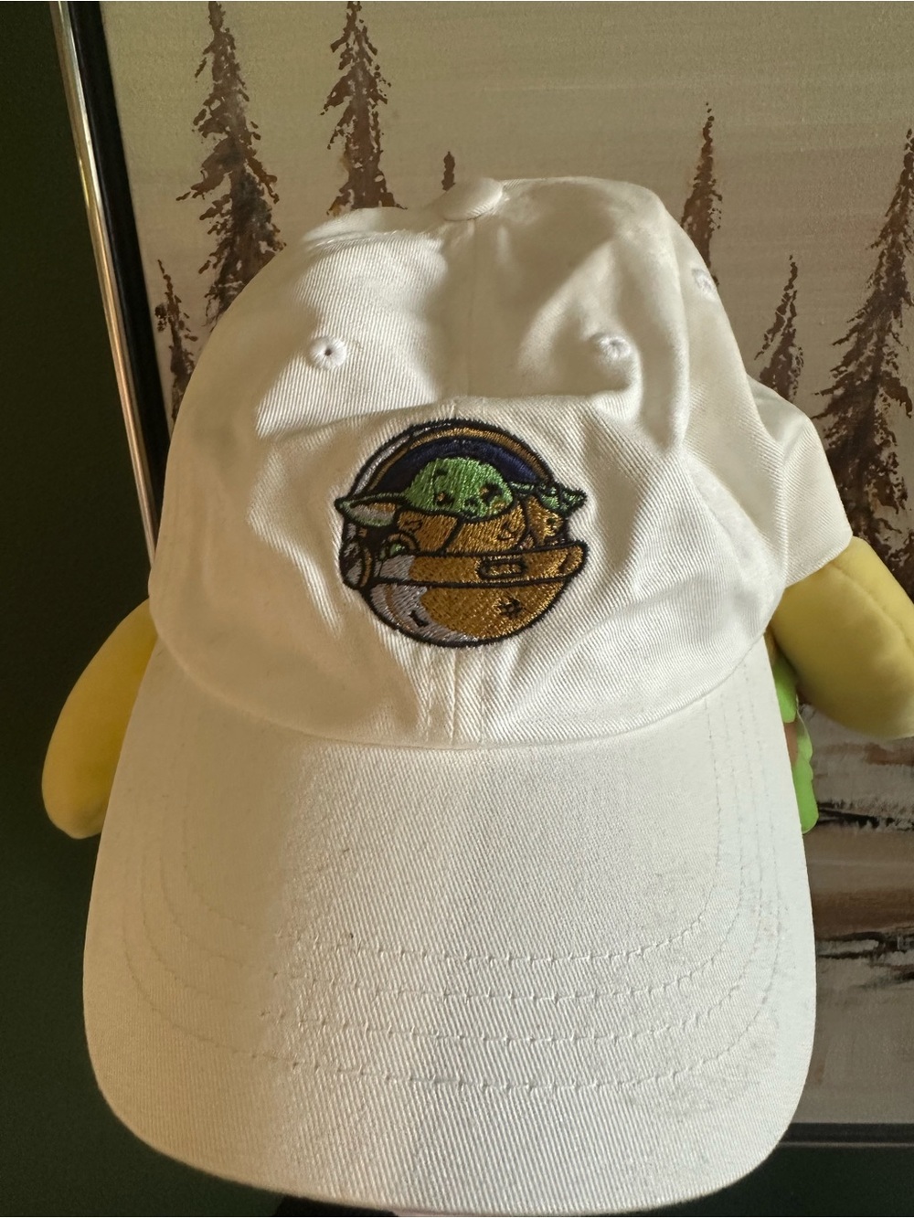 White Baseball Cap with Embroidered Grogu/Baby Yoda Patch